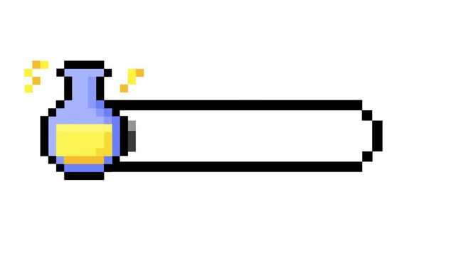 Vibrant pixel art game interface asset featuring a magical potion bottle accompanied by an empty horizontal progress bar, ideal for retro gaming UI design and fantasy digital media projects