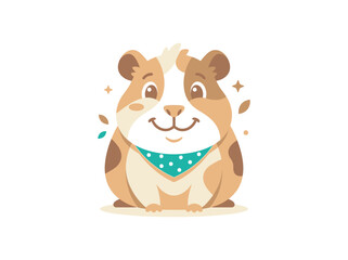 Fototapeta premium Adorable illustrated guinea pig with a cheerful expression, wearing a stylish blue bandana, surrounded by decorative sparkles, embodying a friendly and playful pet character design