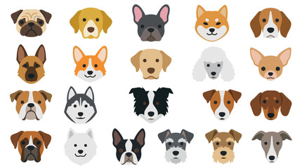 Colorful dog breed face icons for pet-focused digital projects. © masa