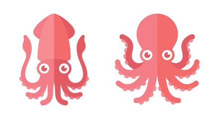 Flat red squid and octopus vector icons. © masa