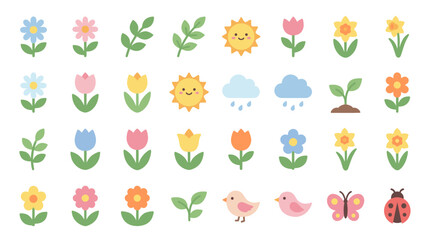 Set of flat spring and nature garden icons. © masa