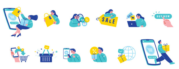ビジネス　ショッピングをする人々のイラストセット © Sami