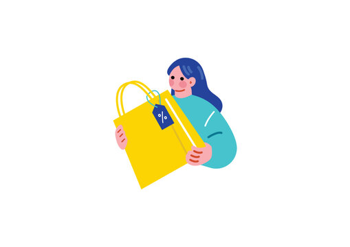 買い物をうる女性のイラスト