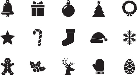 Naklejka premium Set Of Black Silhouette For Christmas And Winter Holiday Symbols And Decorations Bell