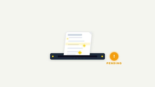 Document processing animation with pending status and scanner motion