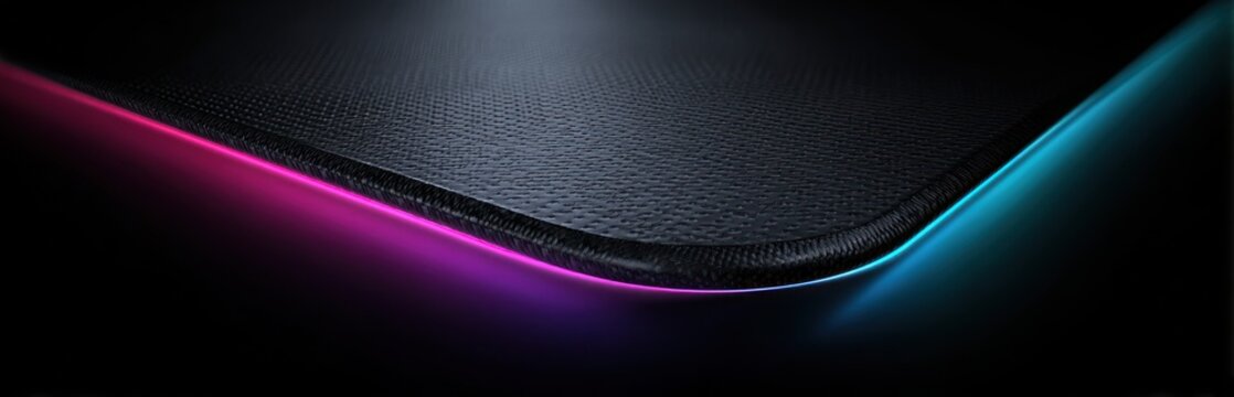 Abstract macro photo of a gaming mousepad with rgb lights and textured surface