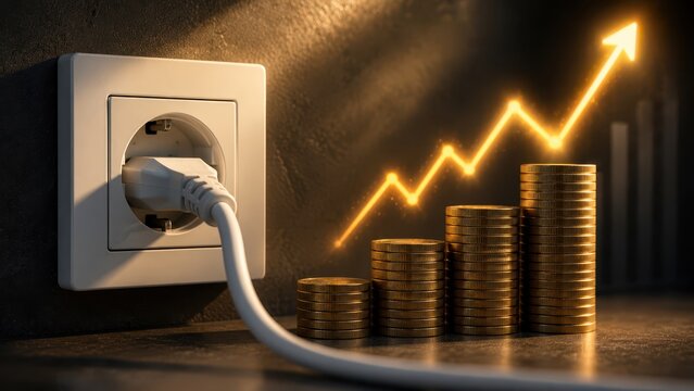 Rising Electricity Prices Concept with Power Outlet, Plug, and Increasing Energy Costs