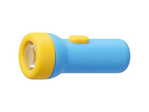 3D Rendered Blue and Yellow Toy Flashlight on White Background