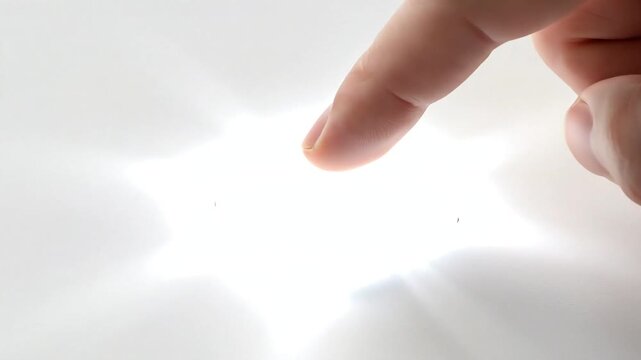 Footage of a finger approaching a white square button with press me text on a minimalist surface.