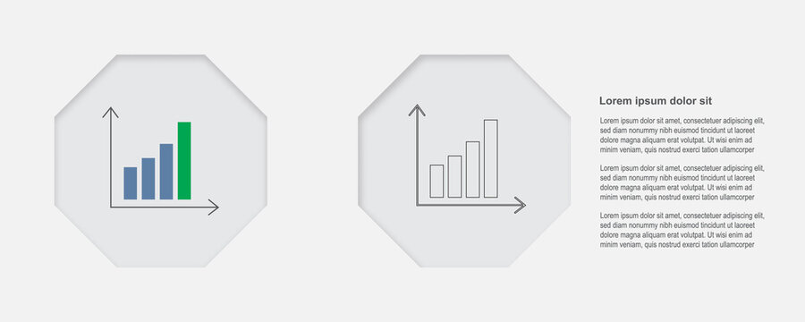 Modern business growth infographic featuring filled and outline bar chart icons. Clean flat vector template illustrating analytics, financial performance, progress tracking, and corporate reporting.