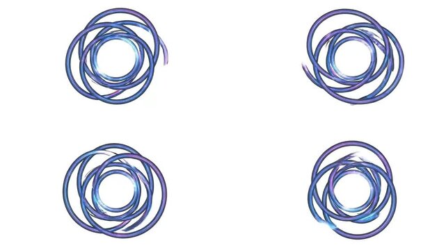 Abstract 3D Blue Metallic Rings Rotating on White Background Motion Graphics Video Loop