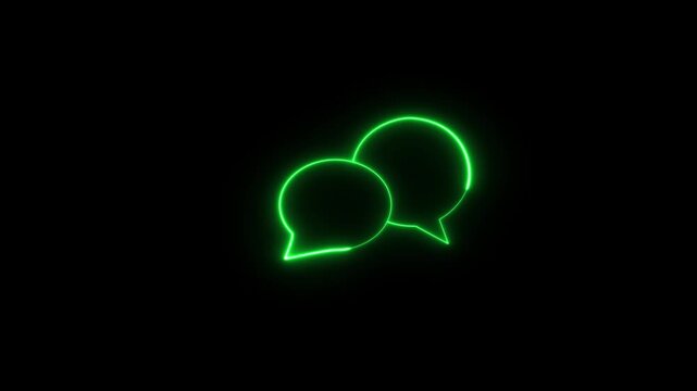 Animation of glowing neon effect speech bubble icon on the black background.