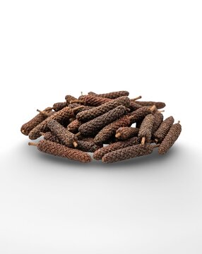 Dried Indian Long Pepper Spice Isolated on White Background