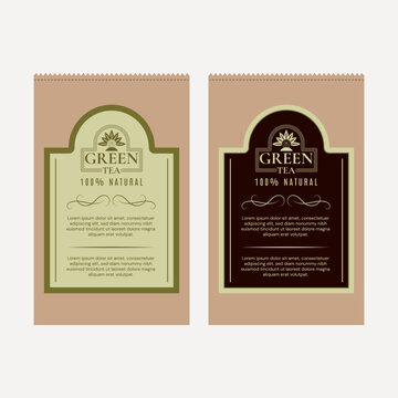 Organic gTea label design for natural product packaging template with leaf ornament