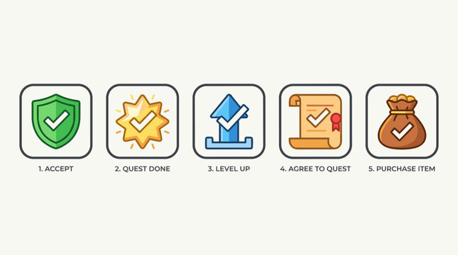 Video Game User Interface Quest Completion Icons Set