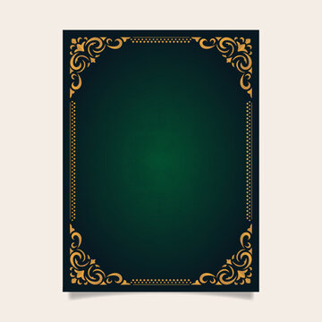 Vintage border design with golden elegant floral patterns on a dark green wall