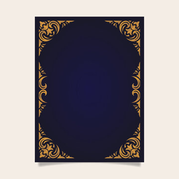 Vintage invitation template with golden filigree border on dark background