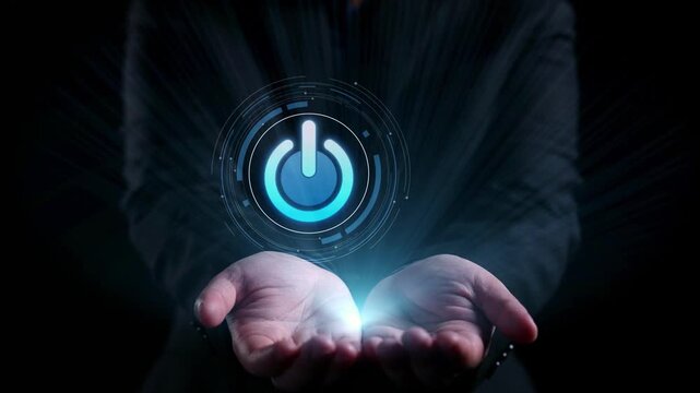 Start 2025 concept with futuristic power button symbolizing fresh beginnings, innovation, and digital transformation. Start 2025, new goals, and start 2025 initiative. Elide