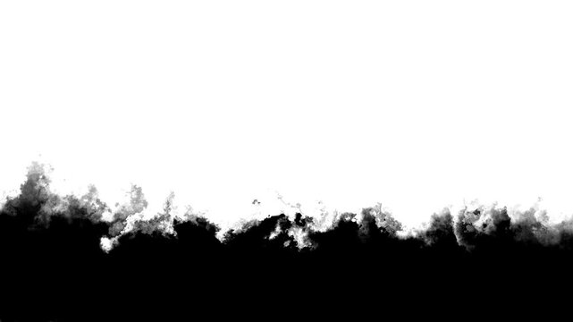 White smoke border overlay black soft cloudy vapor rising lower edge textured drifting mist. cinematic transitions, title reveals, horror intros, compositing effects, dramatic edits, atmospheric
