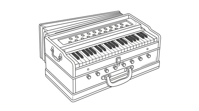 Hand-drawn Indian harmonium musical instrument illustration