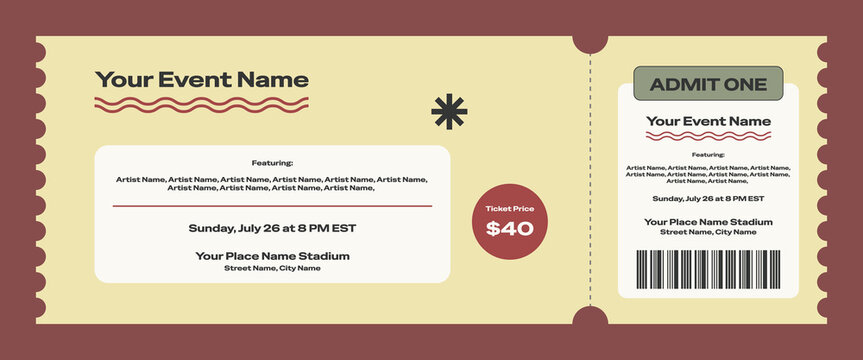 Retro style ticket template for event