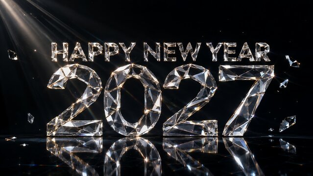 Happy New Year 2027 Luxury 3D Glass Typography Banner, 16:9