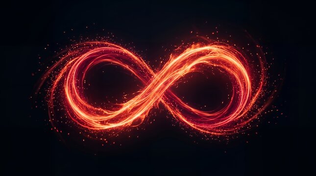 Glowing Infinity Symbol with Dynamic Fire Sparks on Black Background