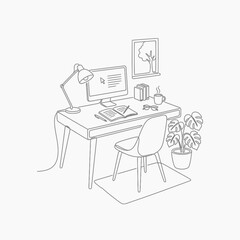 Obraz premium Minimalist Home Office Workspace Illustration