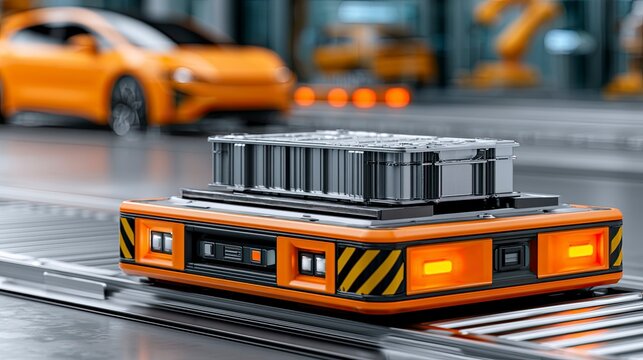 Tiny Orange Transport Vehicle Model On Rails With Cargo.