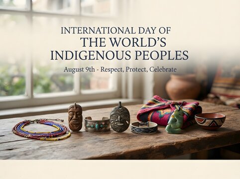 International day of the world indigenous peoples celebration with traditional objects