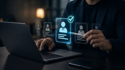 Fototapeta premium Digital Recruitment and Candidate Selection Concept with HR Hiring Process, Employee Screening, Talent Acquisition and Human Resources Technology