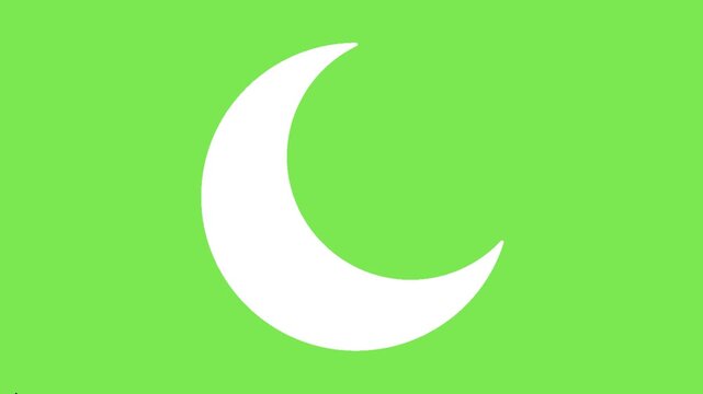 Minimalist white crescent moon symbol isolated on solid green background