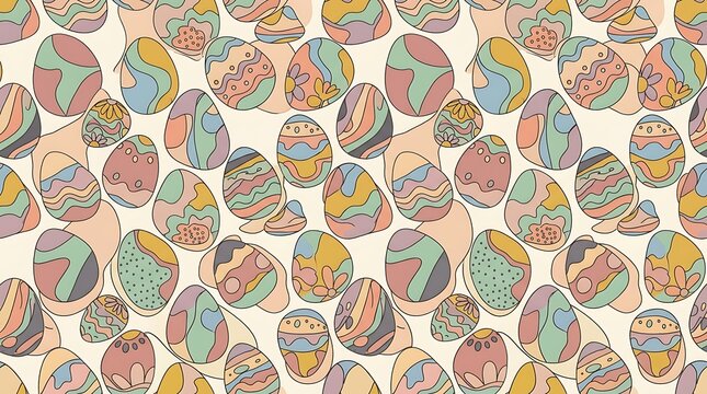 Retro groovy easter egg seamless pattern in muted pastel colors