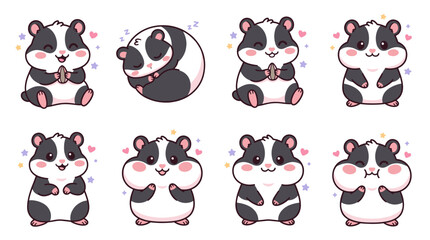 Adorable panda hamster character sticker poses. © ombg