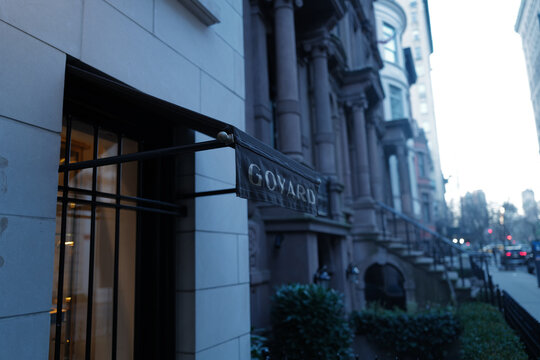 Exterior facade building architecture and decoration design of 'MAISON GOYARD' famous luxury brand- New York, United States