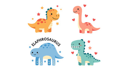 Colorful dinosaur sticker set with cute prehistoric characters. © ombg