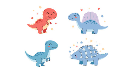Colorful kawaii dinosaur character collection. © ombg
