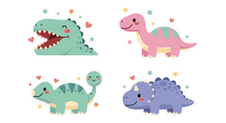 Colorful kawaii dinosaur and prehistoric creature stickers © ombg