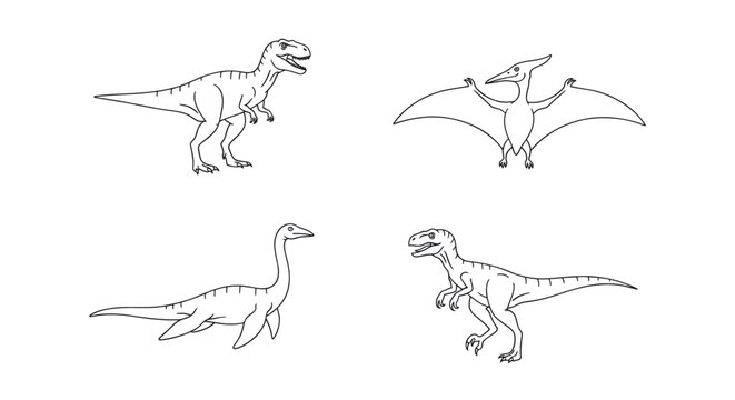 Dinosaur outline illustrations for coloring book pages.