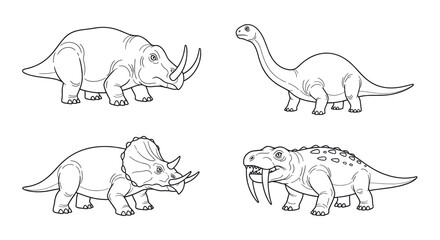 Prehistoric dinosaur line art sketch collection. © ombg