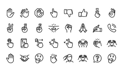 Fototapeta premium Human Hand Gesture and Expression Vector Icon Collection for Social Communication