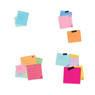 Set of colorful sticky notes and adhesive paper memos collection with adhesive reminder stationery