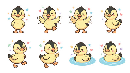 Fototapeta premium Yellow duckling baby bird sticker collection