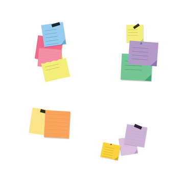 Various colorful sticky notes and adhesive memo paper set with adhesive reminder stationery