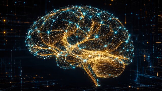 Abstract Digital Representation of a Glowing Human Brain Network