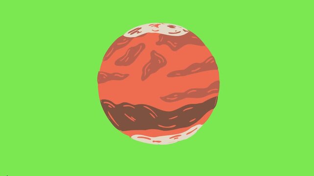 Hand-drawn cartoon planet illustration on green screen background