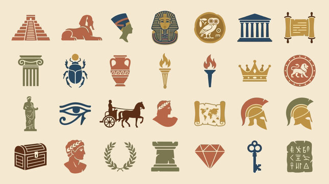 Ancient Egyptian and Greek historical icons collection.