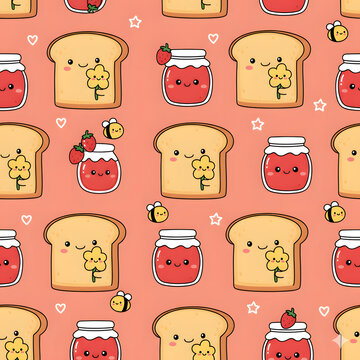 seamless pattern with bread and jam
