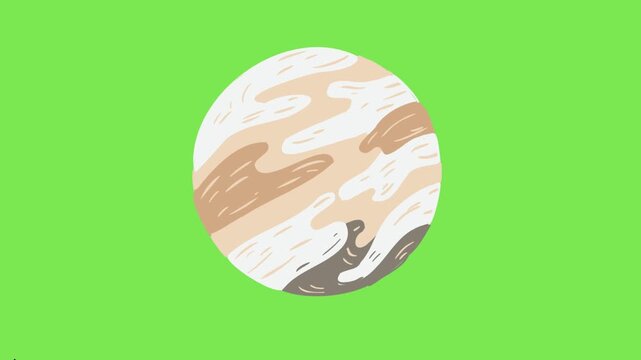 Minimalist cartoon planet illustration on green screen background