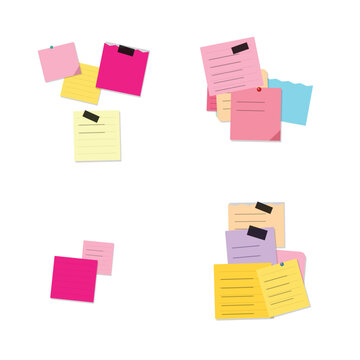 Colorful adhesive note pads and memos collection with tape accents reminder stationery adhesive